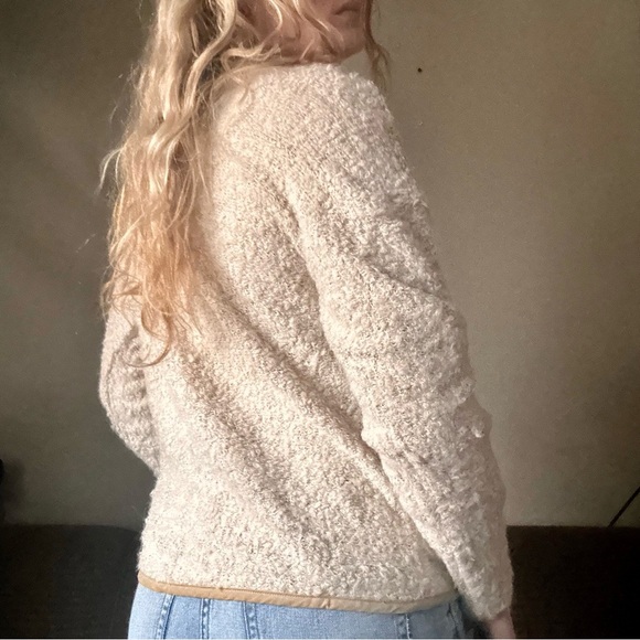 Mystree Cream Knit Jacket with Denim Floral Trim Size S Boutique - Picture 4 of 8